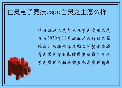 亡灵电子竞技csgo亡灵之主怎么样